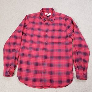 Best Made Co Mens‎ Thick Flannel Work Shirt XS Red Plaid Elbow Patches Cotton